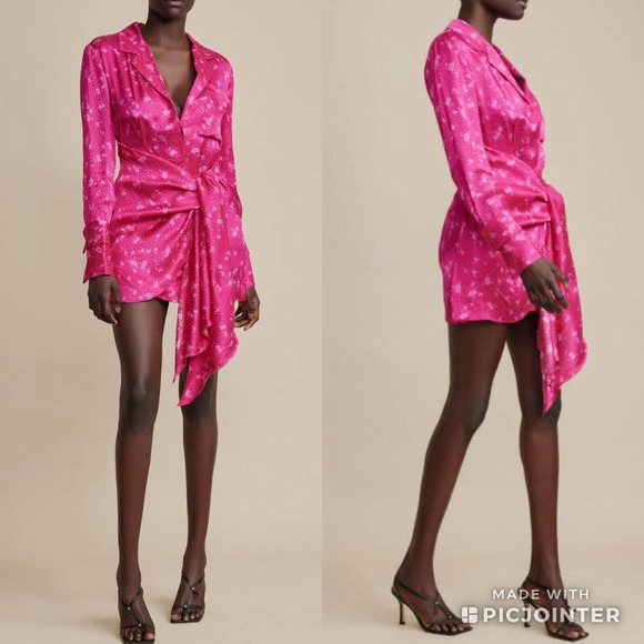 Acler Dresses & Skirts - Acler Evanston Satin Wrap Mini Fuchsia Pink Dress